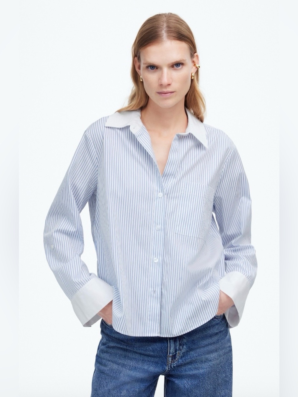 NWT! Madewell Easy Y-Neck Button-Up Shirt- Hydrangea